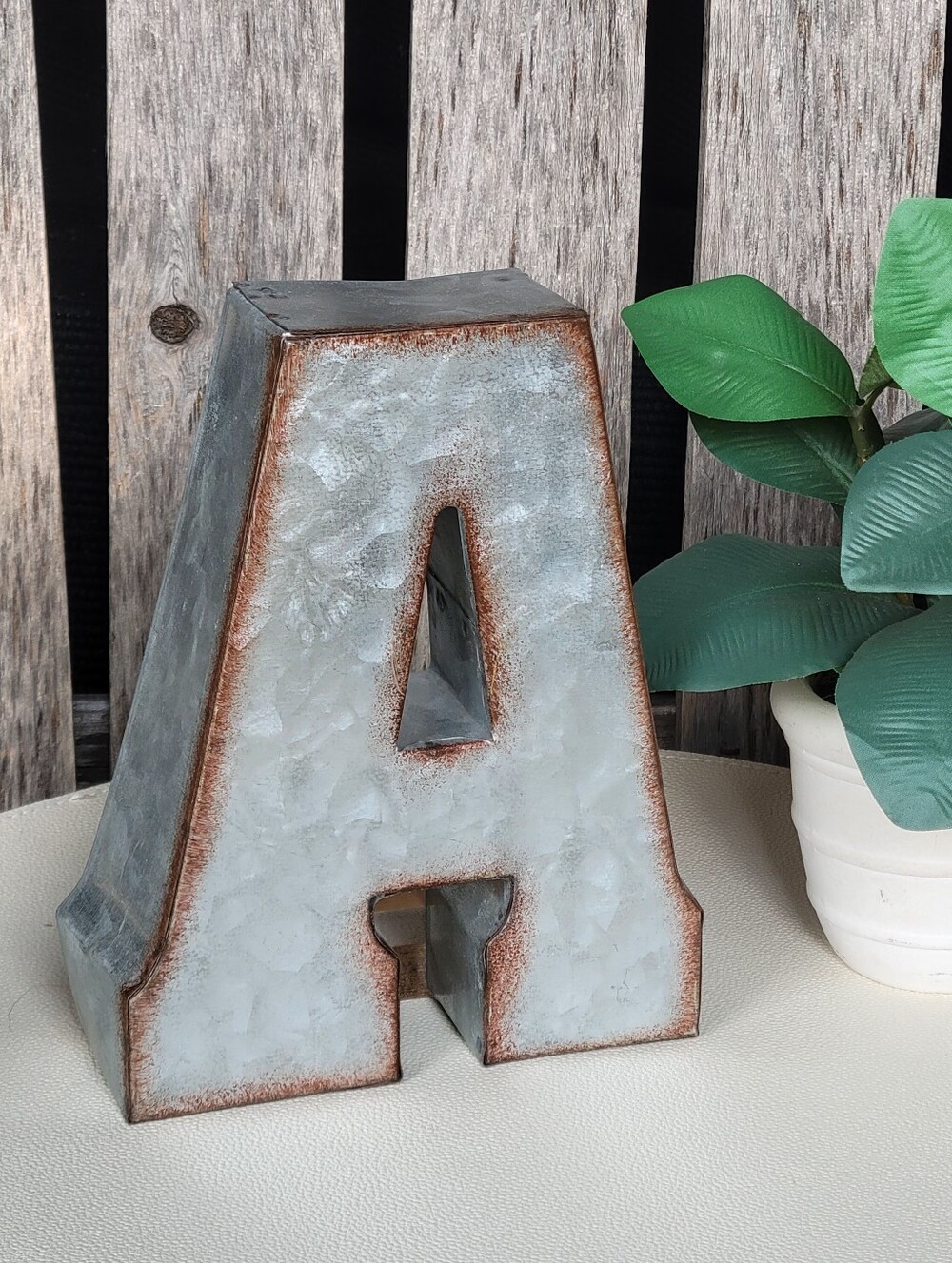 Decorative Letter A - Distressed White with Rust Edging